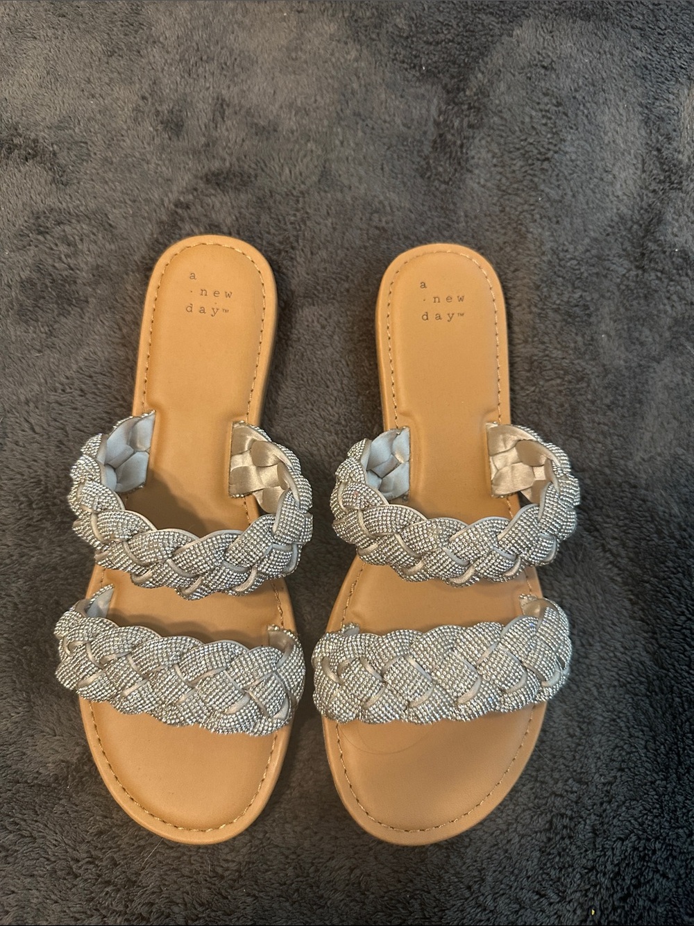 a new day Silver Braided Double-Strap Slide Sandals